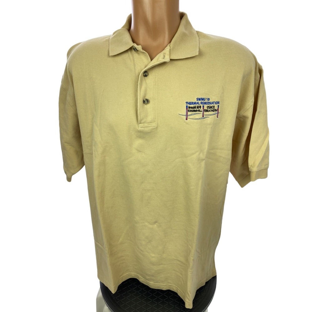 .Port Authority Arnold AF Base Beige Cotton Mens XL Polo Shirt Short Sleeve VTG